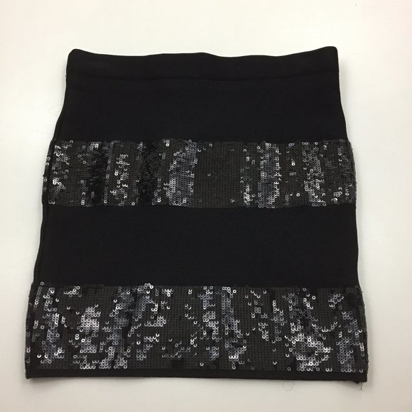 GUESS Black Sequin Inserts Pull On/Elastic Waist Stretch Mini Skirt - Picture 1 of 7